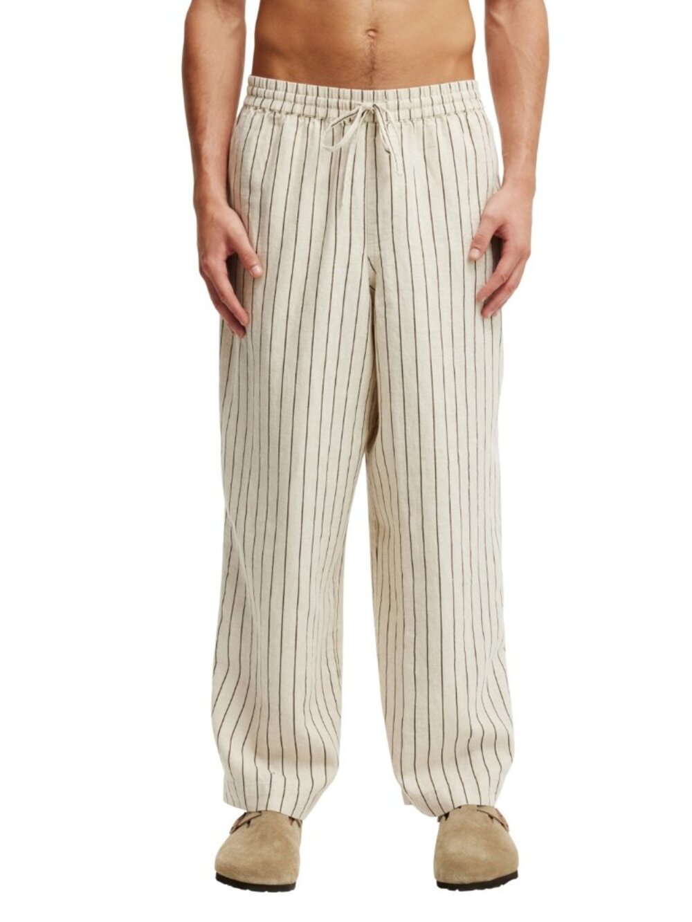 Cotton on Men's Super Baggy Pants - Oatmeal, Brown Stripe NWT